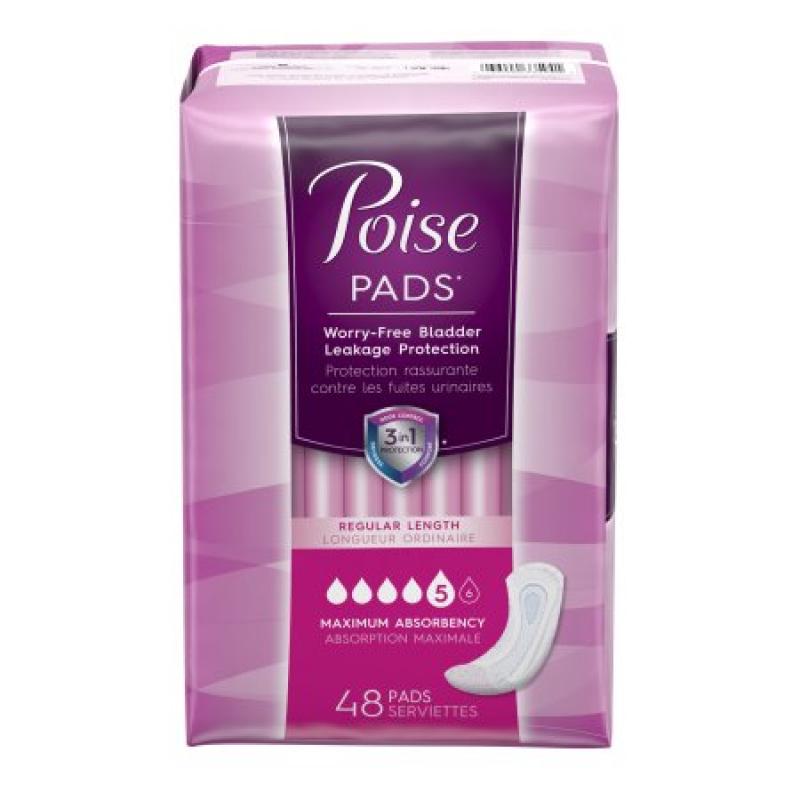 Poise Incontinence Pads, Maximum Absorbency, Regular (Choose Your Count)