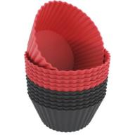 Freshware 12-Pack Jumbo Round Reusable Silicone Baking Cup, Black and Red, CB-320RB