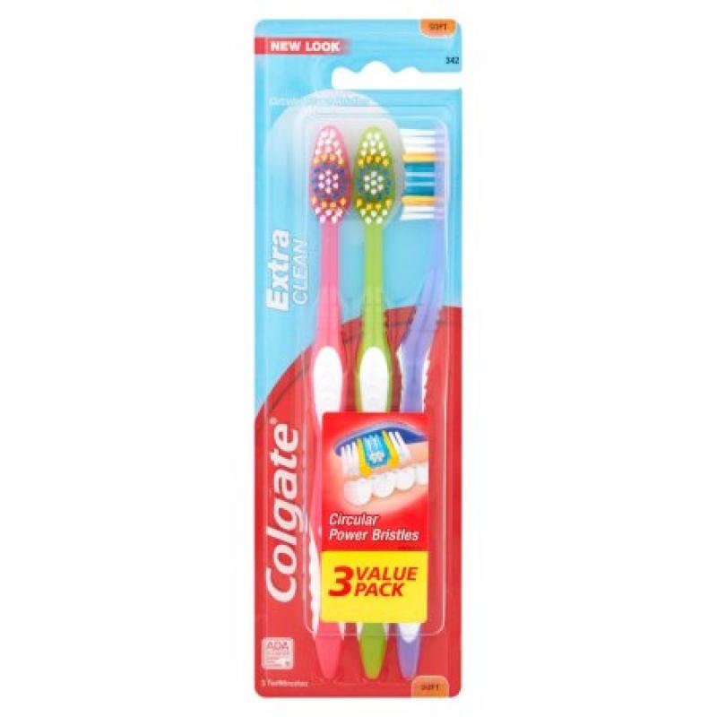Colgate Extra Clean Toothbrush Value Pack, Soft, 3 Count