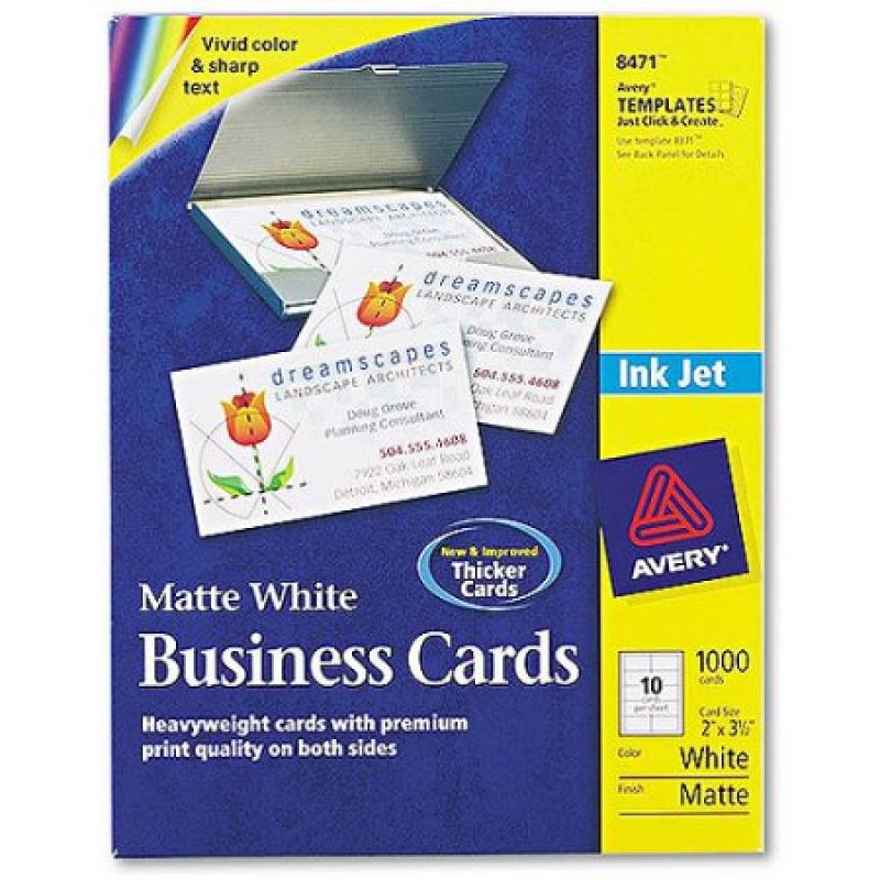 Avery Business Cards for Inkjet Printers 8471, White, 1000-Count