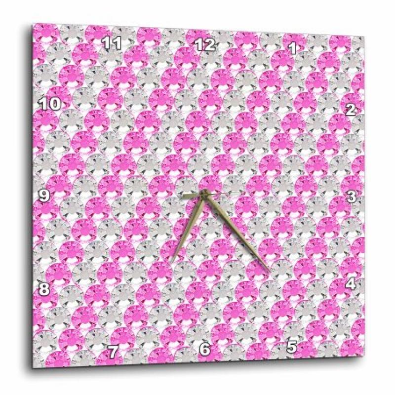 3dRose Clear and Pink Stripe Rhinestone Gem Print, Wall Clock, 13 by 13-inch