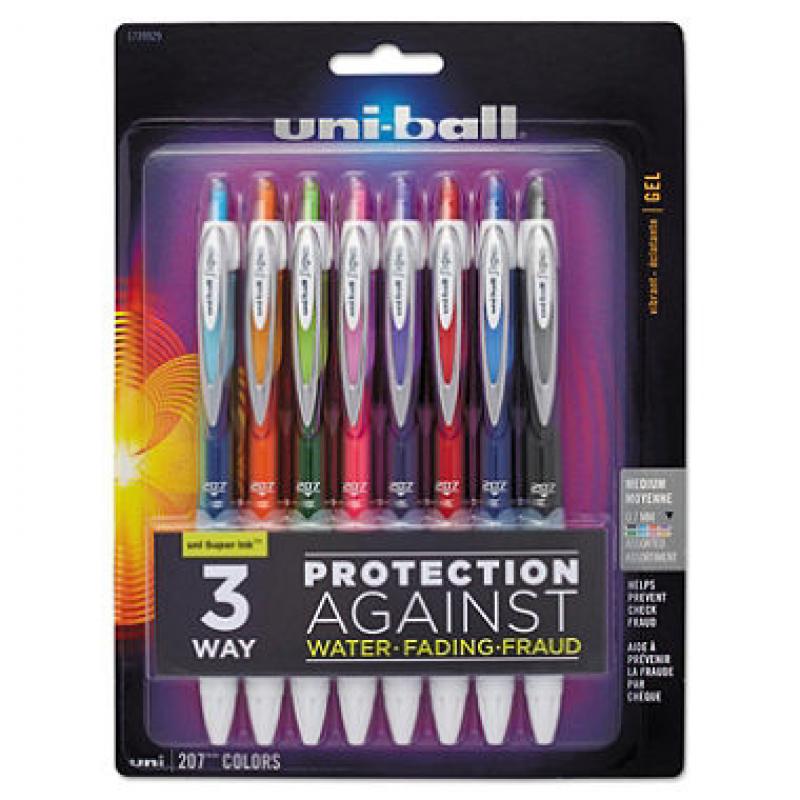 uni-ball - Signo Gel 207 Roller Ball Retractable Gel Pen, Assorted Ink, Medium - 8 per Set
