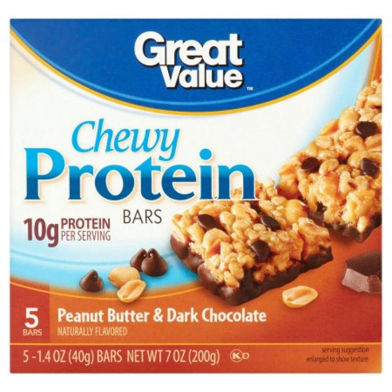 Great Value Peanut Butter & Dark Chocolate Chewy Protein Bars, 1.4 oz, 5 count