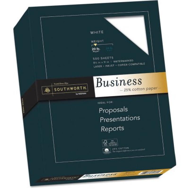 Southworth 25 Percent Cotton Fine Business Paper, 20 lbs, 8-1/2 x 11, 500/Box