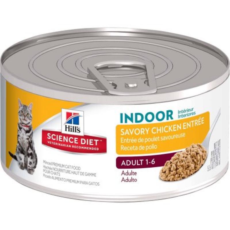 Hill&#039;s Science Diet Adult Indoor Savory Chicken Entrée Canned Cat Food, 5.5 oz, 24-pack