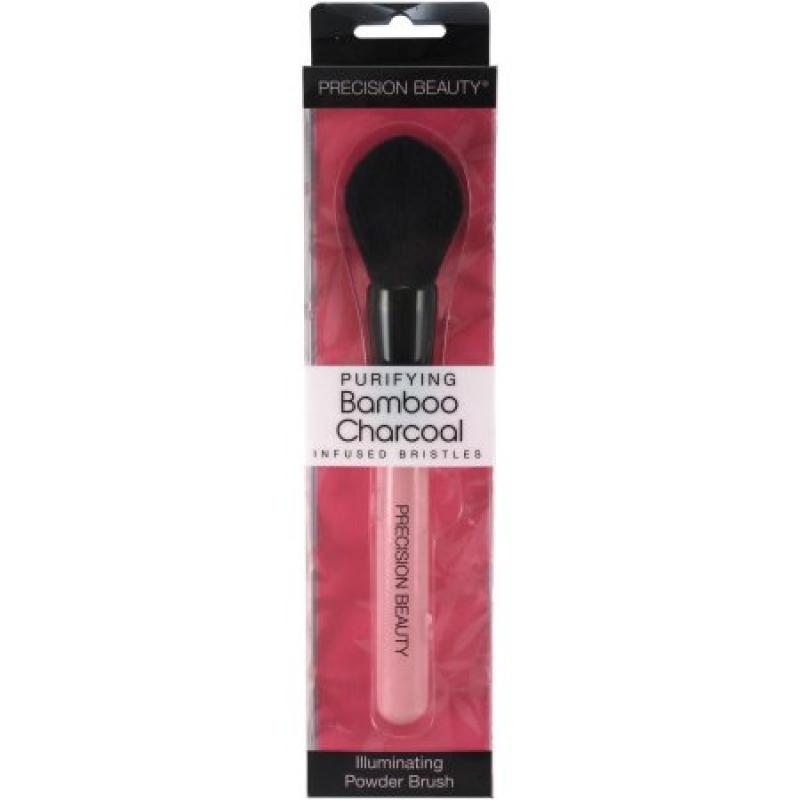 Precision Beauty Illuminating Powder Brush on Pink Glossy Handle w/ Bamboo Charcoal Infused Hair & Black Ferrule