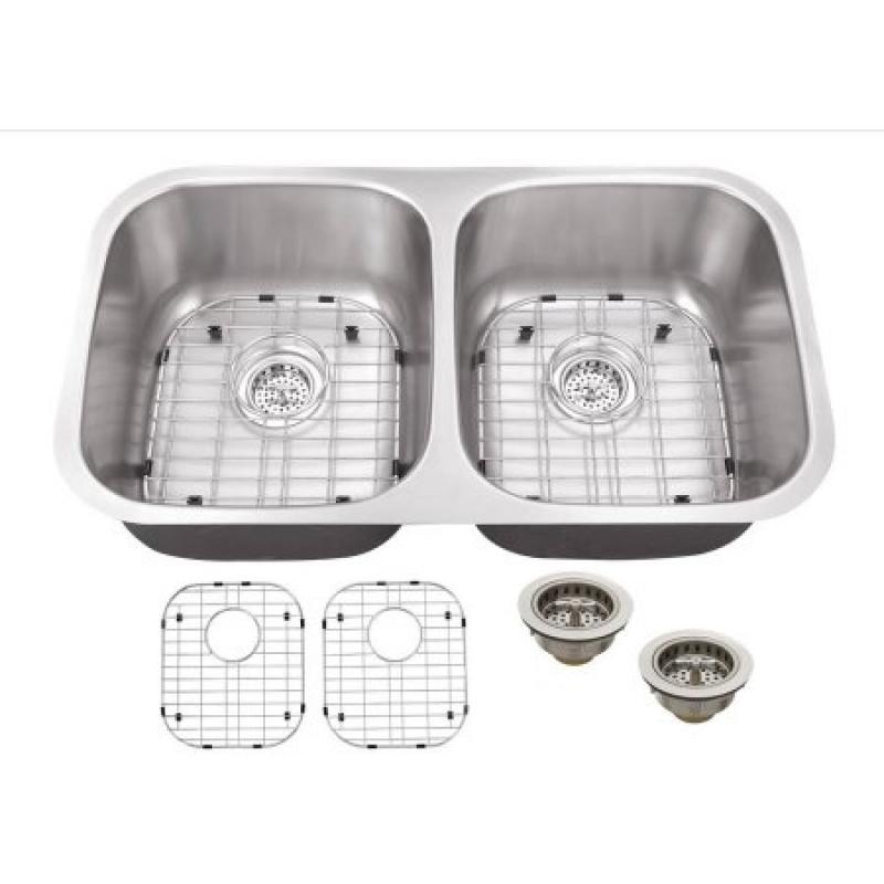 Magnus Sinks 29-1/8" x 18-1/2" Double Bowl Kitchen Sink with Grid Set and Drain Assemblies