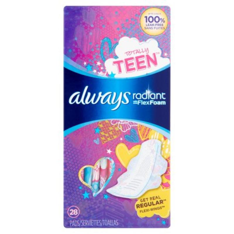 Always Radiant Teen Regular Pads with Flexi-Wings, (Choose your Count)
