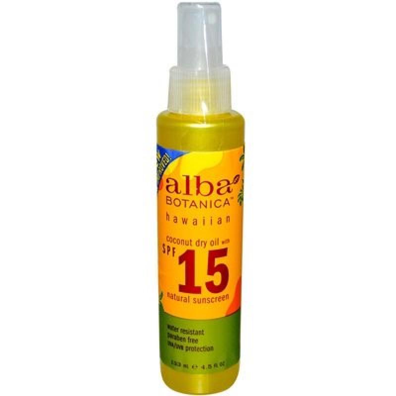 Alba Botanica Hawaiian Sunscreen SPF 15, Coconut Dry Oil, 4.5 Fl Oz
