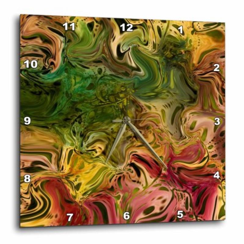 3dRose Picture Of Burgundy Gold n Olive Green Abstract painting, Wall Clock, 13 by 13-inch