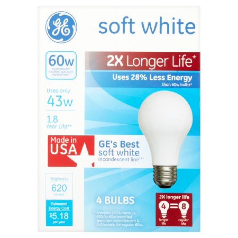 GE 43W 620 Lumens Soft White 4 Bulbs
