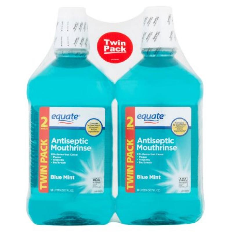 Equate Blue Mint Antiseptic Mouthrinse, 50.7 fl oz, 2 count
