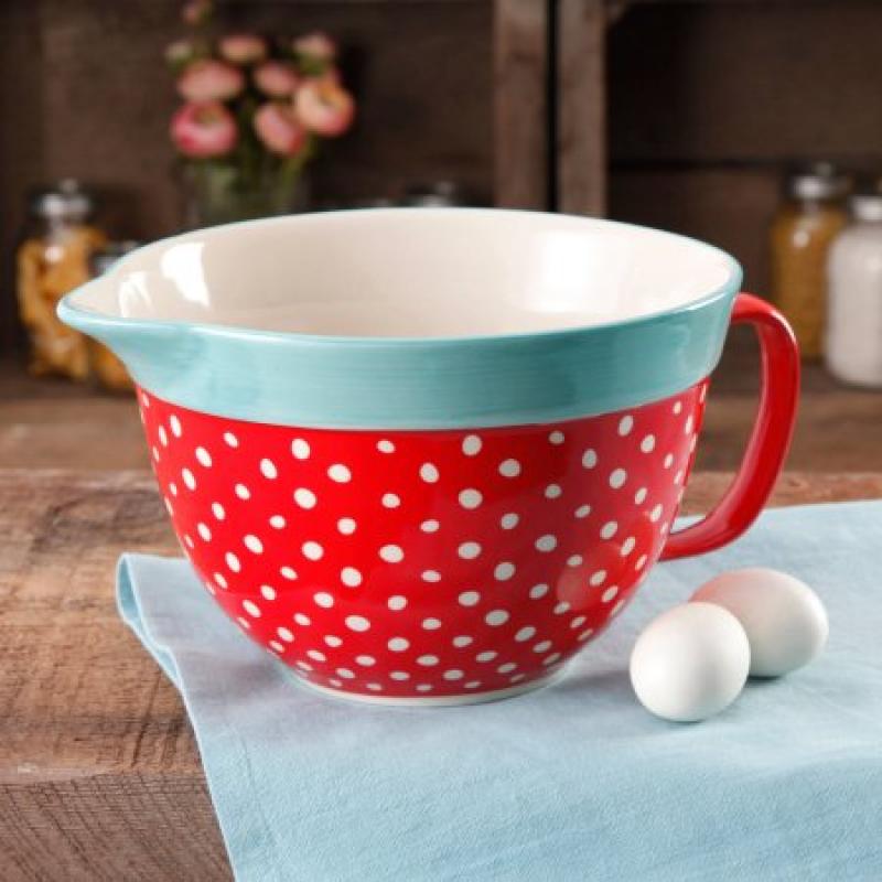 The Pioneer Woman Flea Market 2.83-Quart Batter Bowl with Decal, Red Polkadot