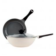Neoflam 3-piece Ceramic Nonstick Pans - Chef&#039;s Pan, Frying Pan, Ivory