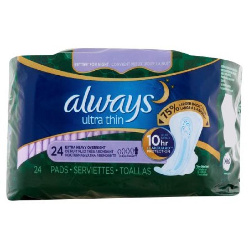 Always Ultra Thin Extra Heavy Overnight Pads, 24 count