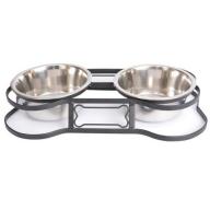 Iconic Pet Heavy Duty Pet Double Diner For Dog or Cat (Bone Design), 1 Pt, 16 Oz 2 Cup