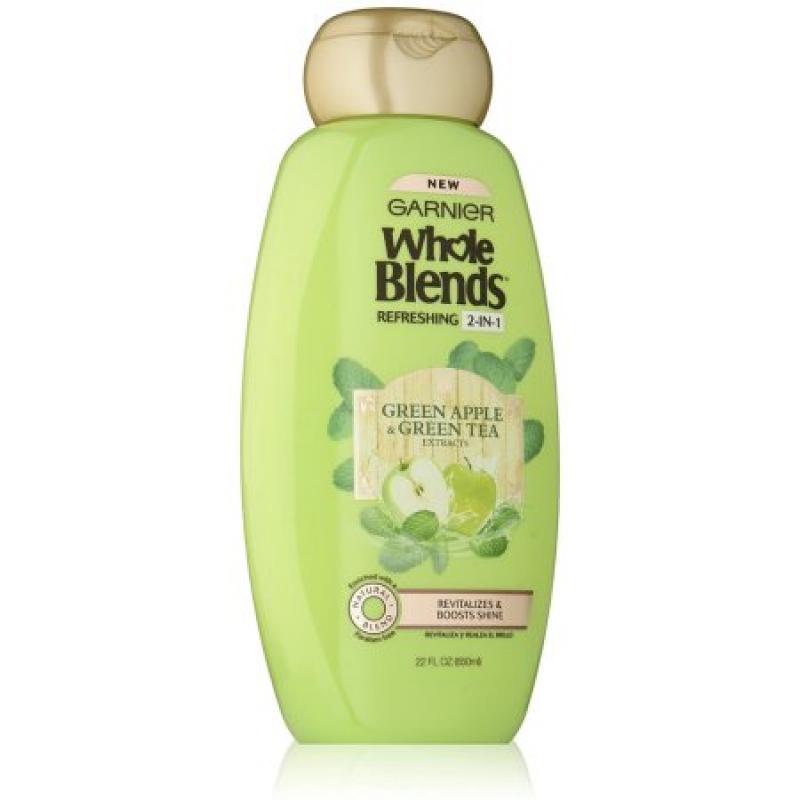 Garnier Whole Blends Refreshing 2-in-1 Shampoo & Conditioner, Green Apple & Green Tea extracts 22 oz (Pack of 2)