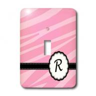 3dRose Chic Pink Zebra Print Monogram Letter R, Single Toggle Switch