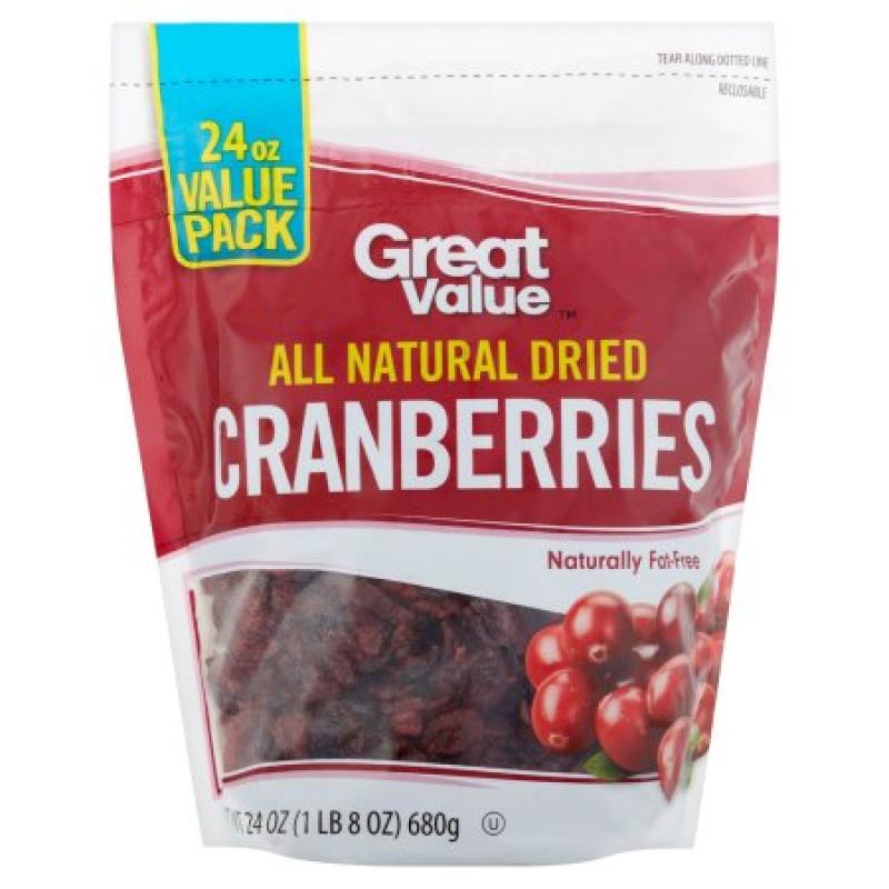 Great Value All Natural Dried Cranberries, 24 oz
