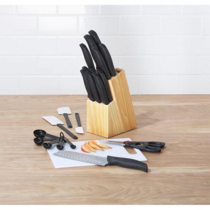 Mainstays 23pc Soft-Grip Cutlery Set with Natural Block