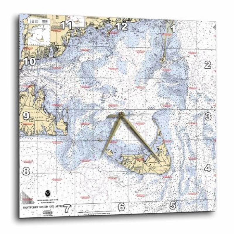 3dRose Print of Nautical Chart Of Nantucket Island, Wall Clock, 13 by 13-inch