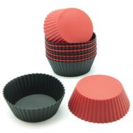Freshware 12-Pack Mini Round Reusable Silicone Baking Cup, Black and Red, CB-304RB