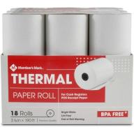 Member's Mark Thermal Receipt Paper Rolls, 3 1/8" X 190', 18 Rolls