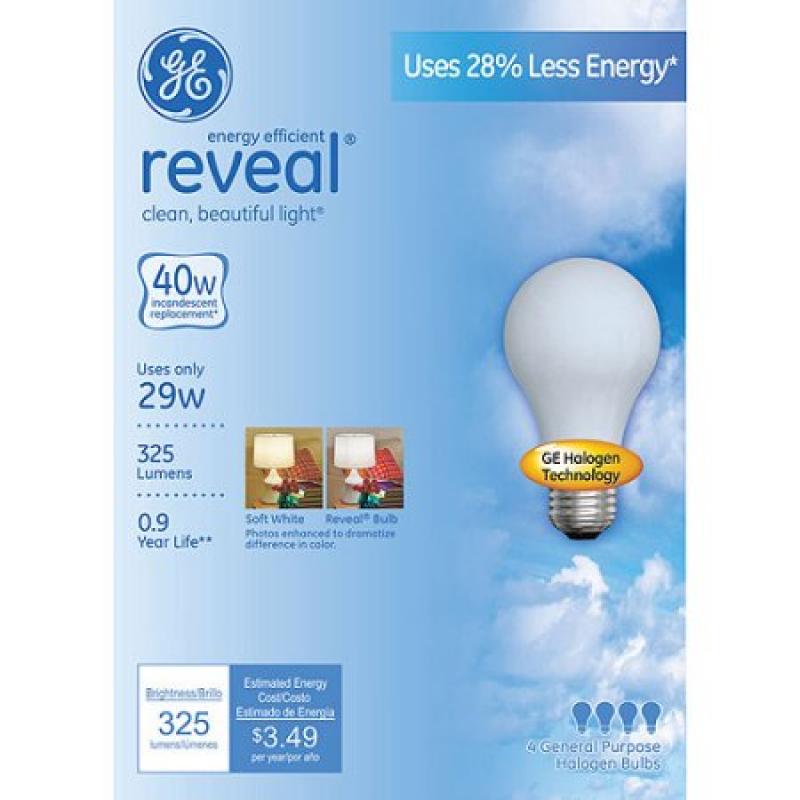 GE 60-Watt EquivalenGE29W Energy-Efficient Reveal Frost Bulb, 4-Pack, 40W Equivalentt (Uses 7 Watts) Clear Daylight Decorative LED, 1 Pack