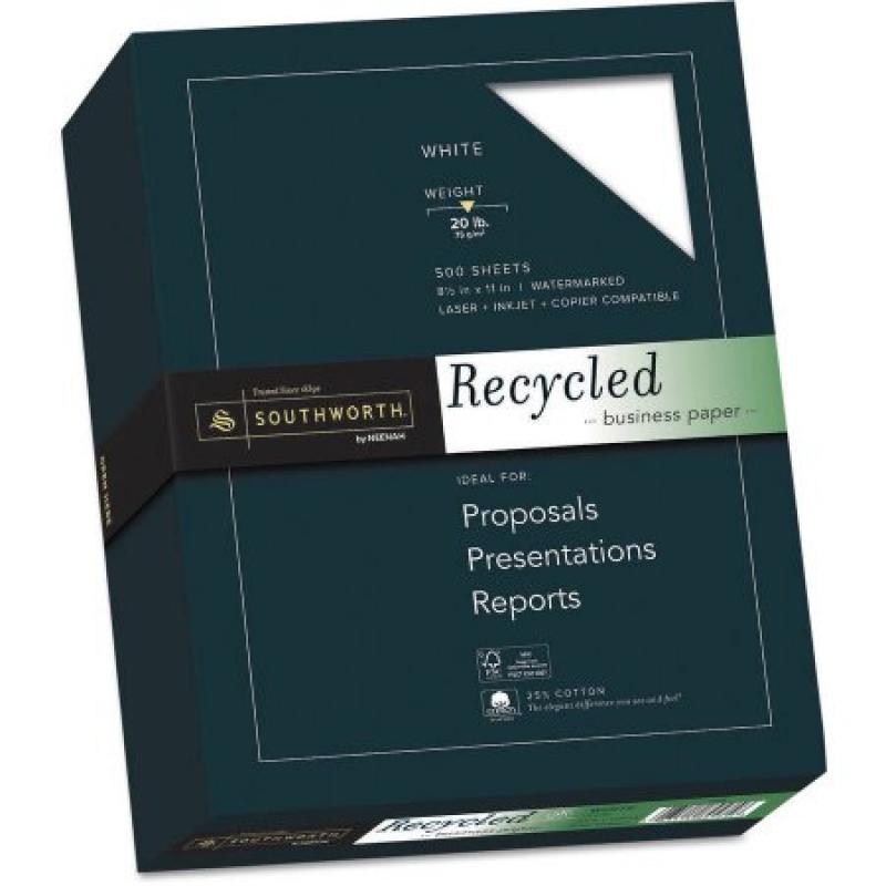 Southworth 25 Percent Cotton Recycled Business Paper, White, 8.5" x 11", 500-Pack