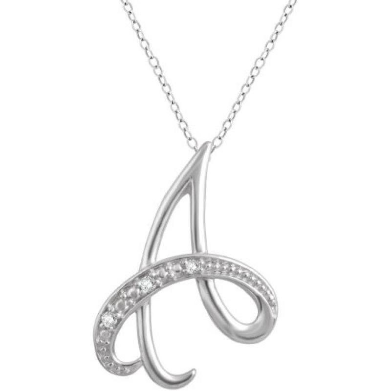 Diamond Accent Sterling Silver "A" Initial Pendant, 18" Chain