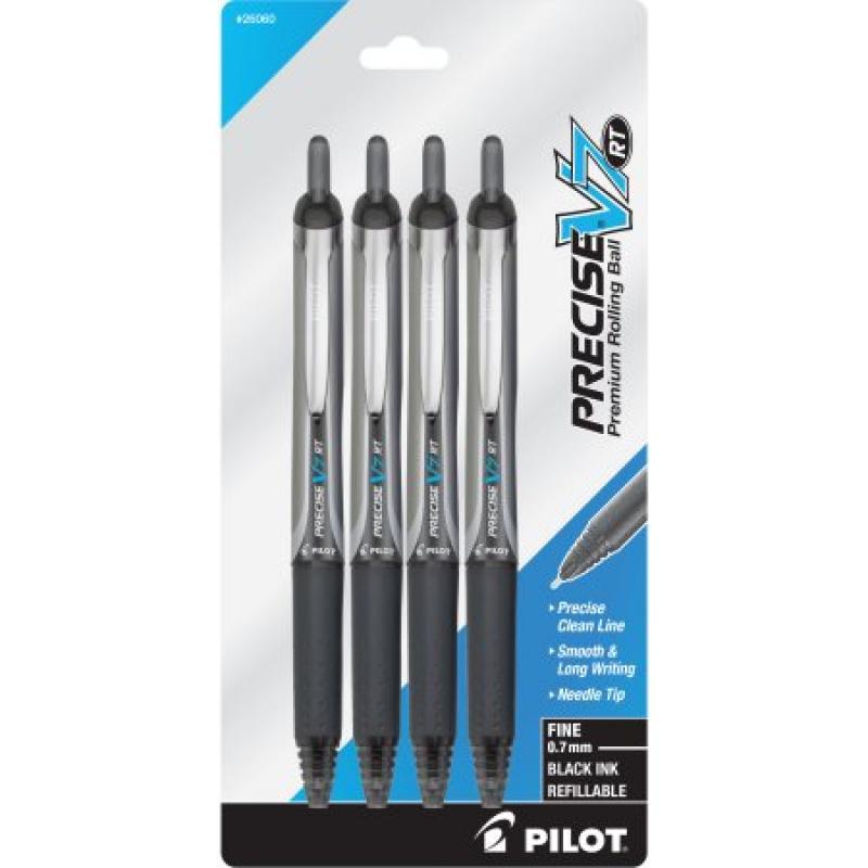Pilot Precise V7 RT Premium Rolling Ball Pen, Fine Point, Black Ink, 4-Pack