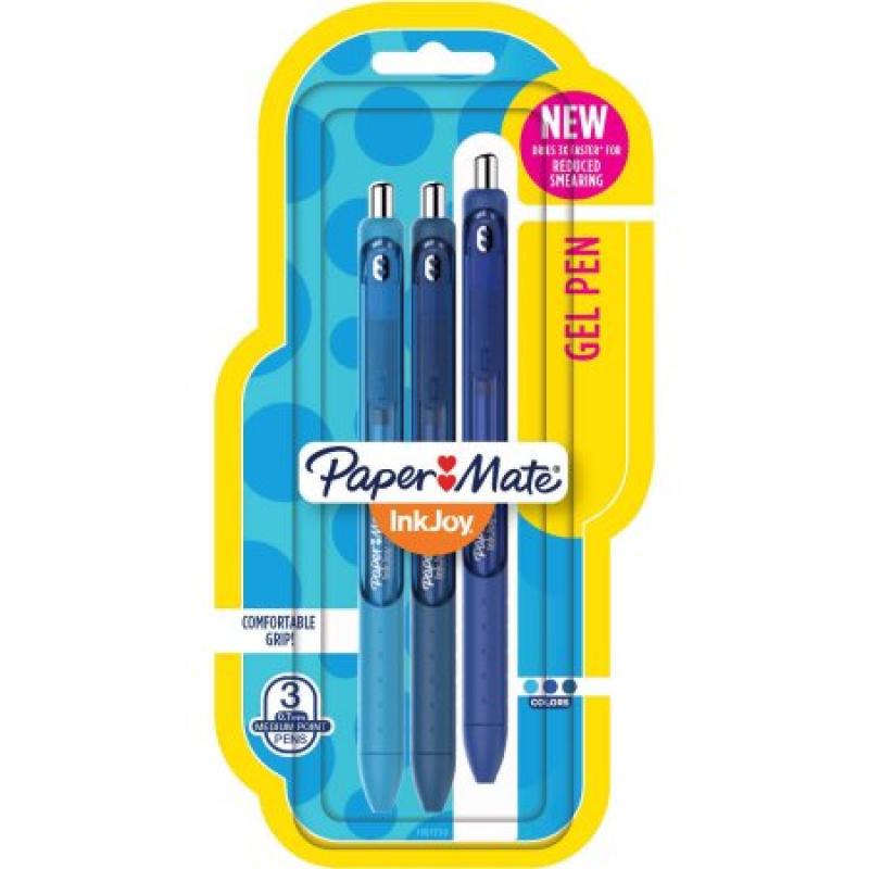 Paper Mate InkJoy Gel Pens, Medium Point, Blue Assorted, 3-Pack