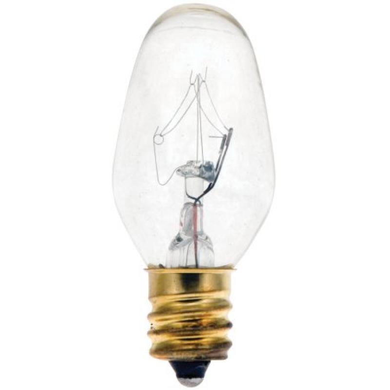 Satco Incandescent Night Light Lamp C7, 7 Watt, 120 Volt, Candelabra Base, Clear, 3,000 Average Rated Hours, 25 Per Box - 2474130
