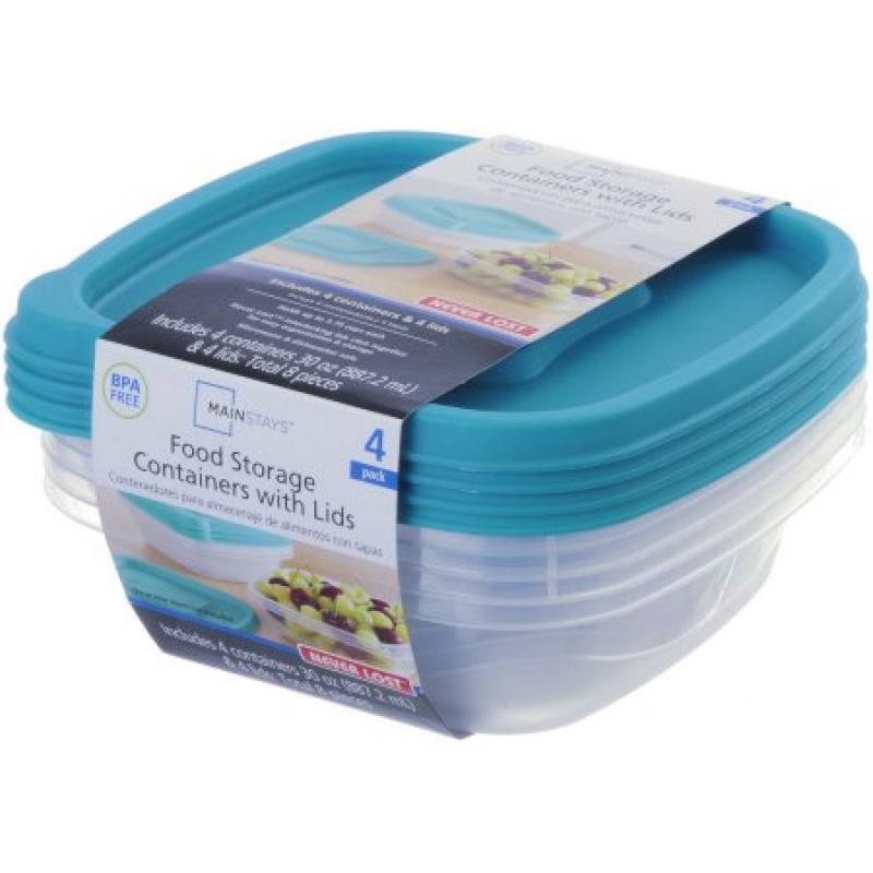 Mainstays Never Lost 30 Oz Food Storage Containers with Lids, 4 count