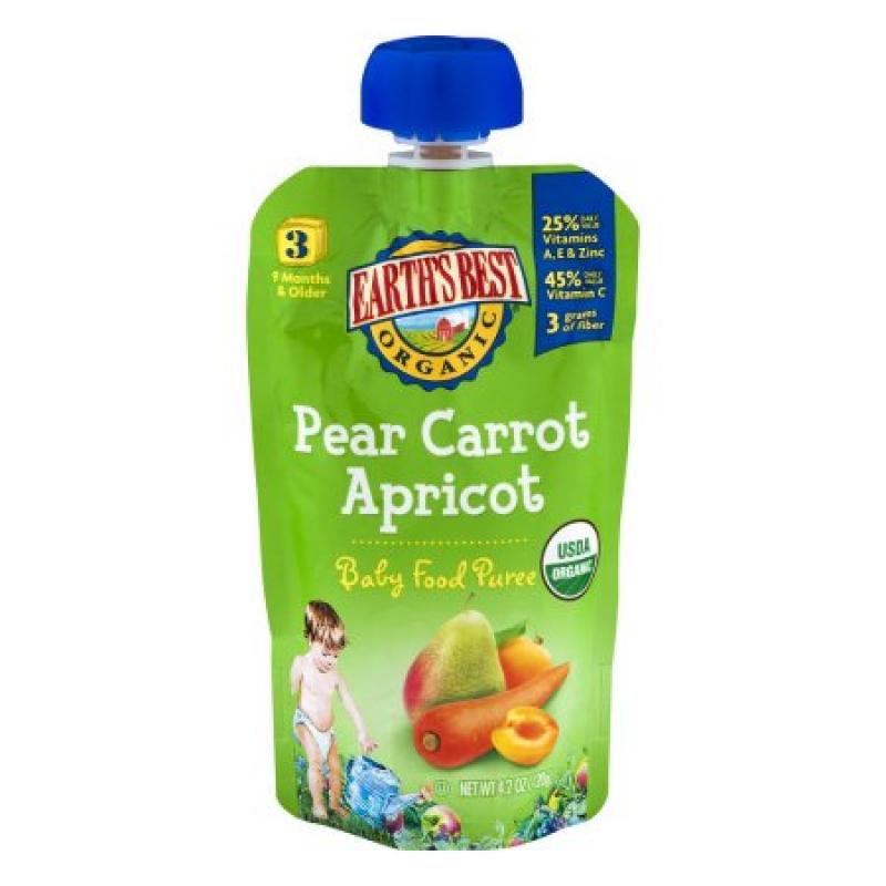 Earth&#039;s Best Organic Pear Carrot Apricot Baby Food Puree Stage 3, 4.2 OZ