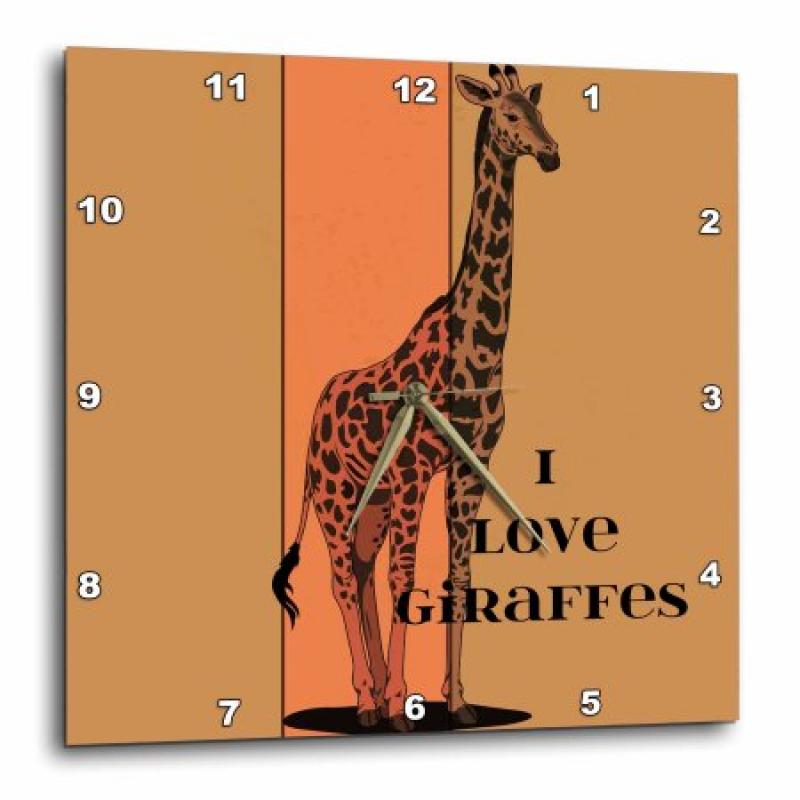 3dRose I Love Giraffes - Cute Animals - Fun Art, Wall Clock, 13 by 13-inch