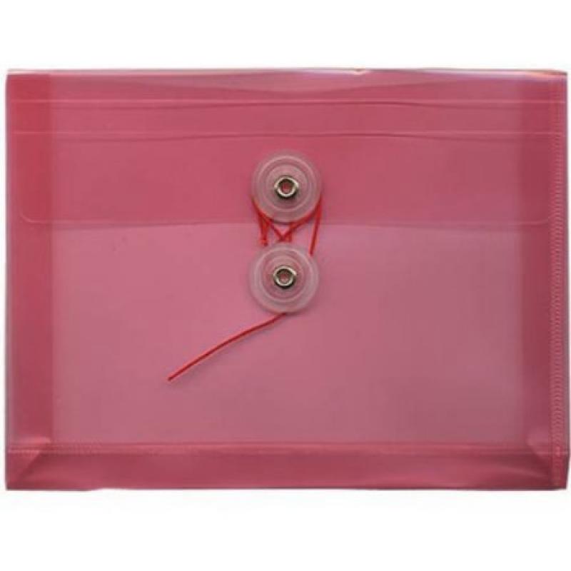 JAM Paper Index Size 5-1/4" x 7-1/2" Plastic Booklet Envelopes with Button and String Closure, Pink, 12-Pack