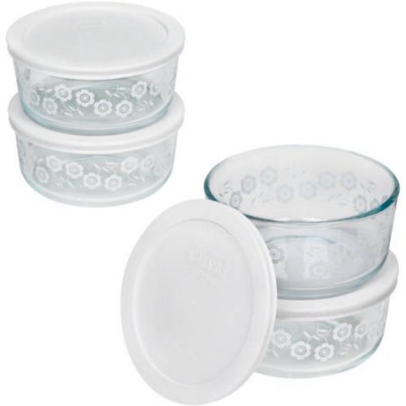 Pyrex Simply Store Flowers 4-Cup Round Storage Set with Plastic Covers, Set of 4, Multiple Colors