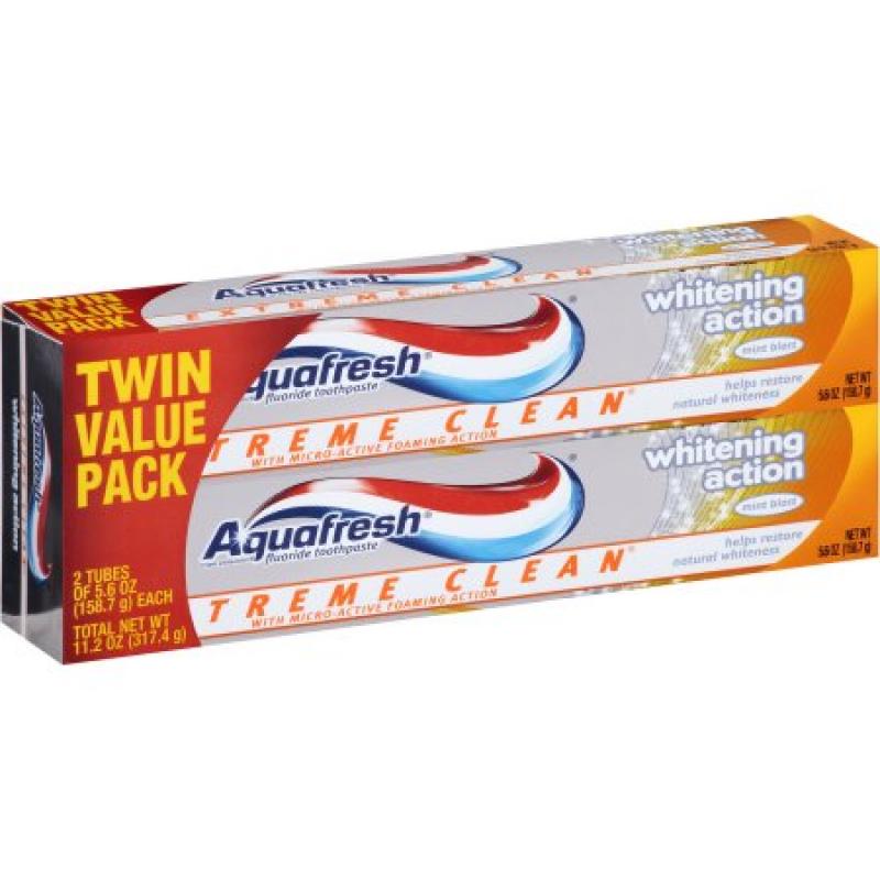 Aquafresh Extreme Clean Mint Blast Fluoride Toothpaste Twin Pack, 5.6 oz, 2 pack