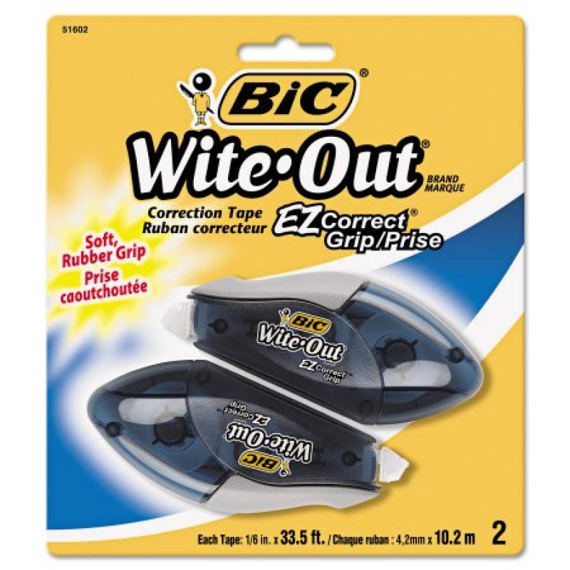 BIC Wite-Out EZ Correct Grip Correction Tape, NonRefill, 1/6", 2 Pack