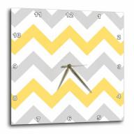 3dRose Yellow and Grey Chevron zig zag pattern - gray white zigzag stripes, Wall Clock, 13 by 13-inch