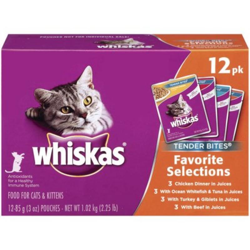 WHISKAS TENDER BITES Favorite Selections Variety Pack Wet Cat Food 3 Ounces (12 Count)
