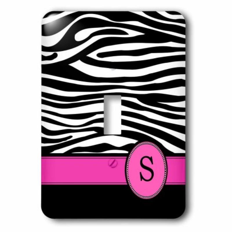 3dRose Letter S monogrammed black and white zebra stripes animal print with hot pink personalized initial, Double Toggle Switch