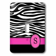 3dRose Letter S monogrammed black and white zebra stripes animal print with hot pink personalized initial, Single Toggle Switch