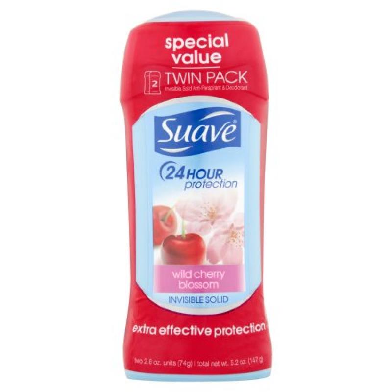 Suave Wild Cherry Blossom Antiperspirant Deodorant, 2.6 oz, Twin Pack