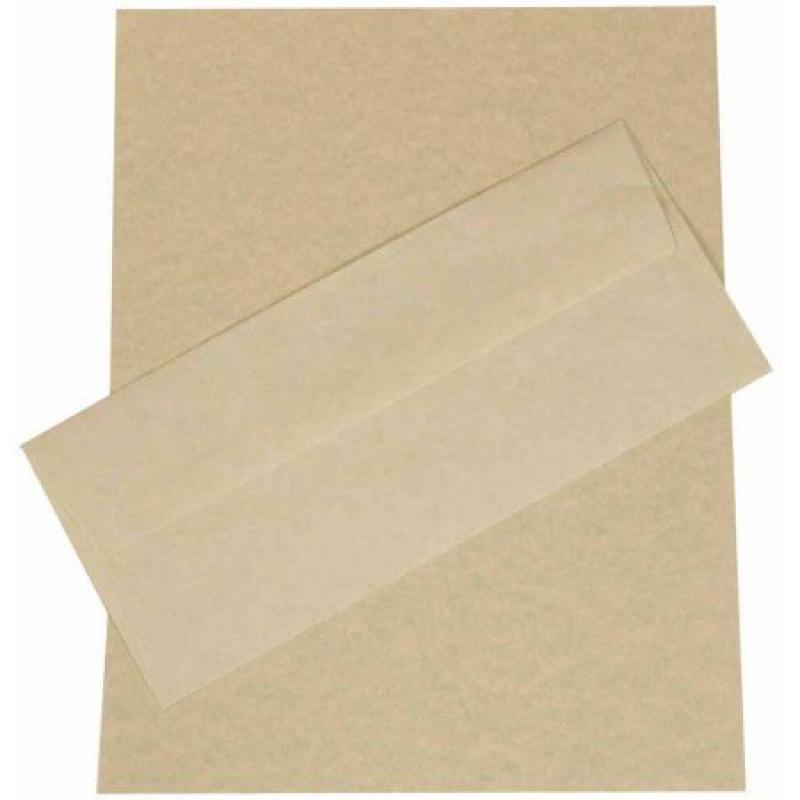 JAM Paper Recycled Parchment Business Stationery Sets with Matching #10 Envelopes, Green, 100-Pack