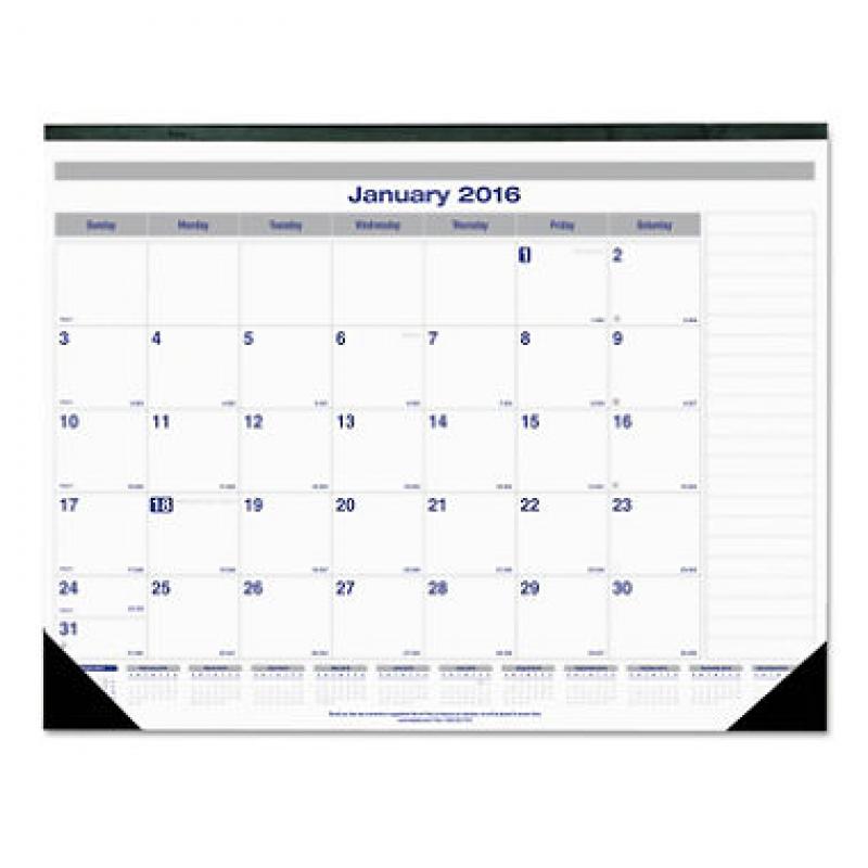 Blueline® Net Zero Carbon Monthly Desk Pad Calendar, 22 x 17, Black Band and Corners, 2018