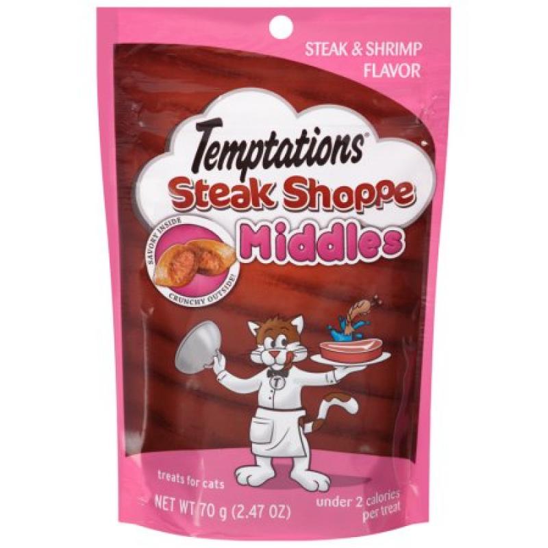 TEMPTATIONS Steak Shoppe Middles Treats for Cats Steak and Shrimp Flavors 3 Ounces