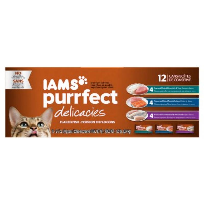 IAMS PURRFECT DELICACIES Premier Flaked Mackerel & Whitefish Canned Cat Food 2.47 oz. (Pack of 12)