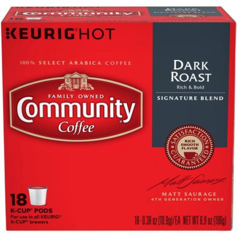 Community Coffee Signature Dark Roast Coffee K-Cup Pods, .38 oz, 18 count